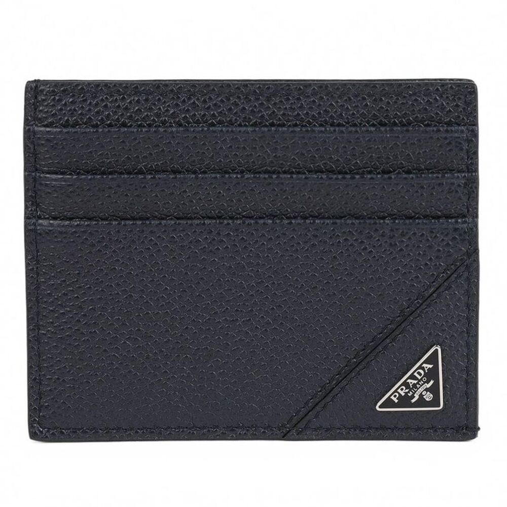 Grained Calfskin Triangle Logo Card Holder